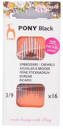 Agujas de bordar Pony Black Talla 3/9 - 16 uds