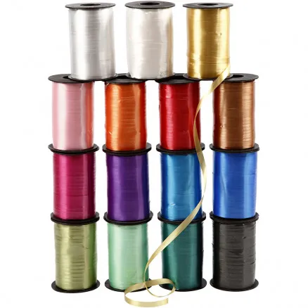 Cinta de regalo, colores surtidos, L: 10 mm, brillante, 250 m/15 uds.